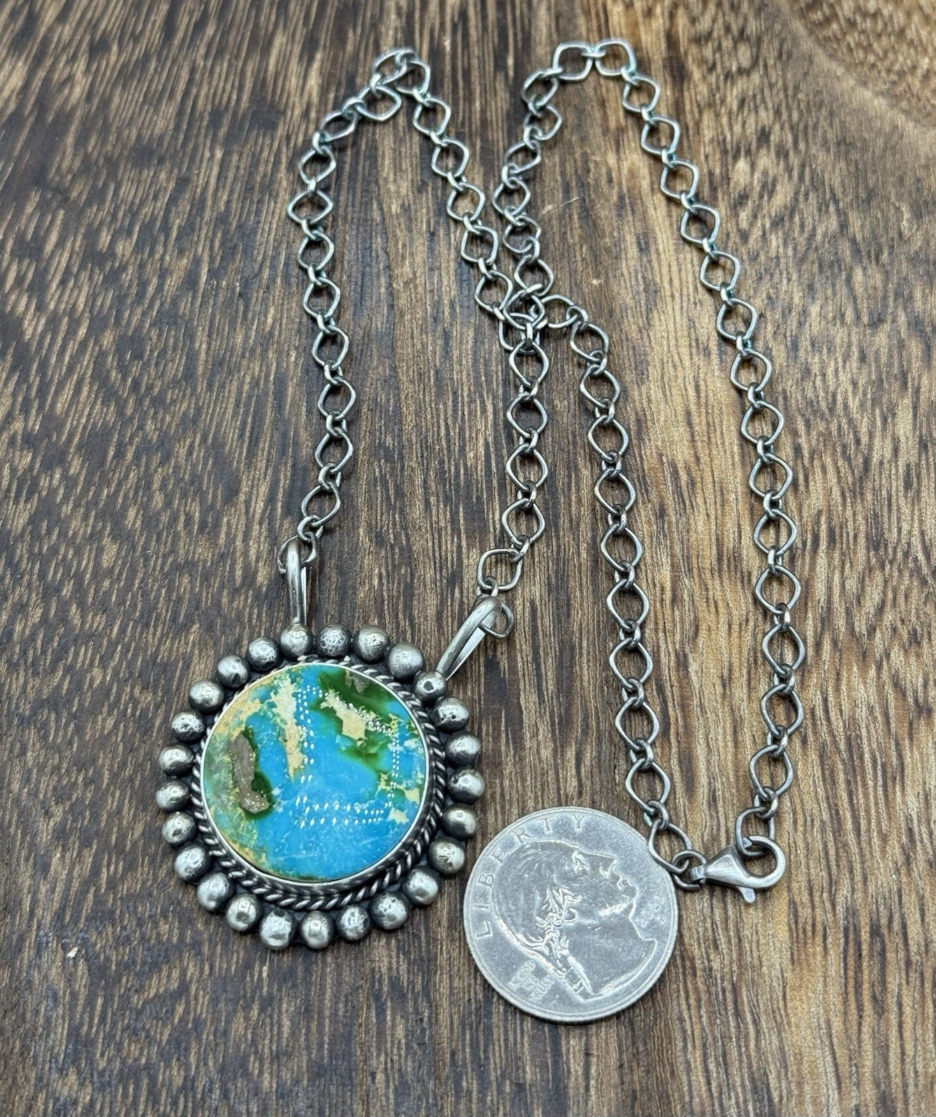 Native Navajo Handmade Sterling Silver Sonoran Gold Turquoise Necklace 18” Large