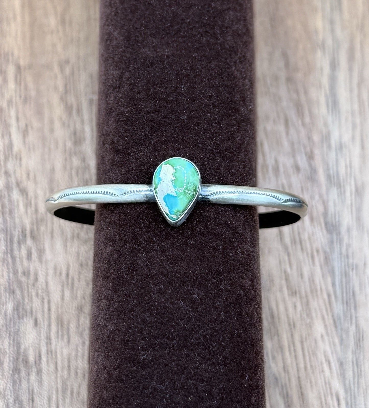 Navajo Handmade Sterling Silver Sonoran Gold Turquoise Stacker Cuff Bracelet