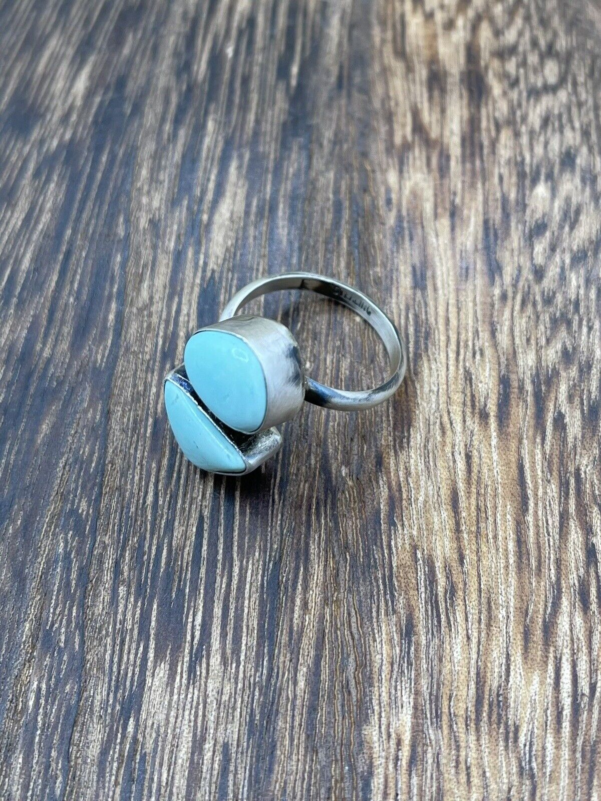 Native American Navajo Handmade Sterling Silver Turquoise Adjustable Ring 6 To 8