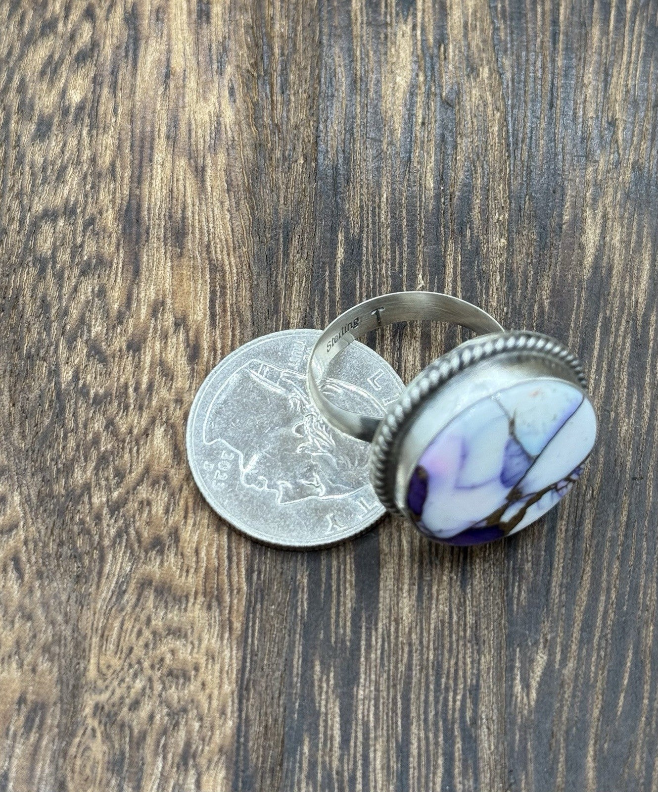 Navajo Handmade Sterling Silver Violet Rose Adjustable Ring  Size 7 To 10