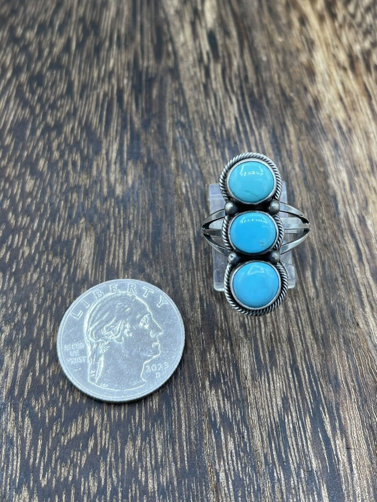 Native American Navajo Handmade Sterling Silver Kingman Turquoise Ring Size 7.5