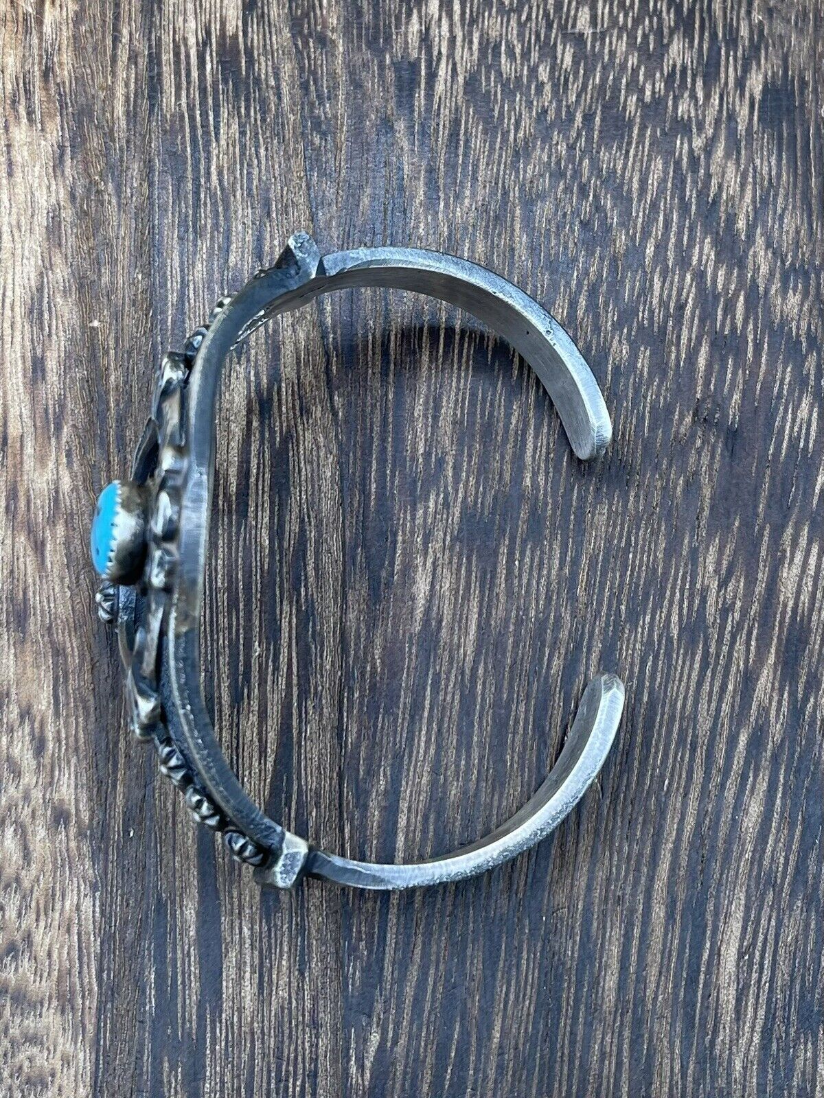 Native American Silver Navajo Handmade Kingman Turquoise Old look Naja Bracelet