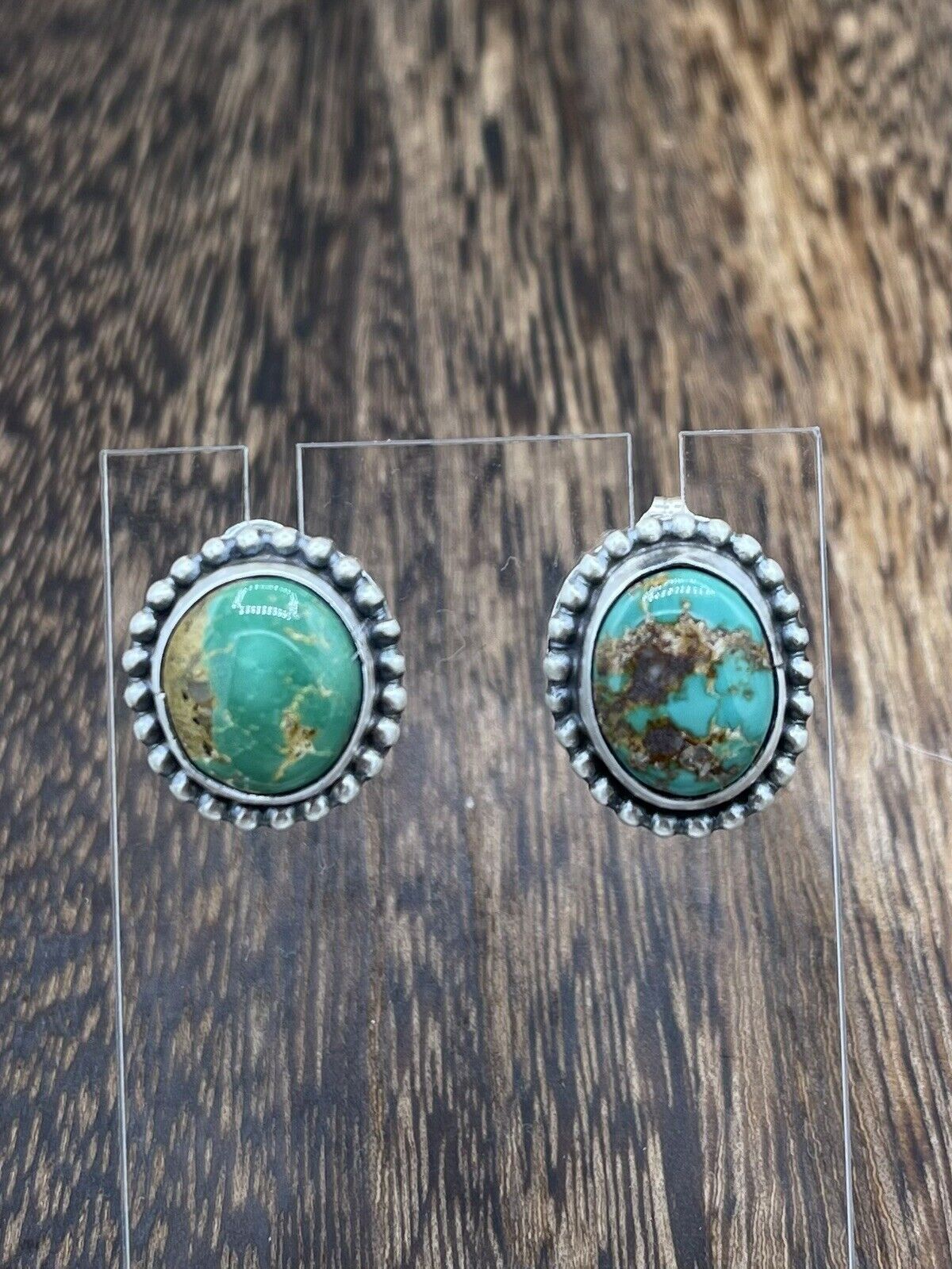 Native American Navajo Handmade Silver Sonoran Turquoise Post Stud Earrings