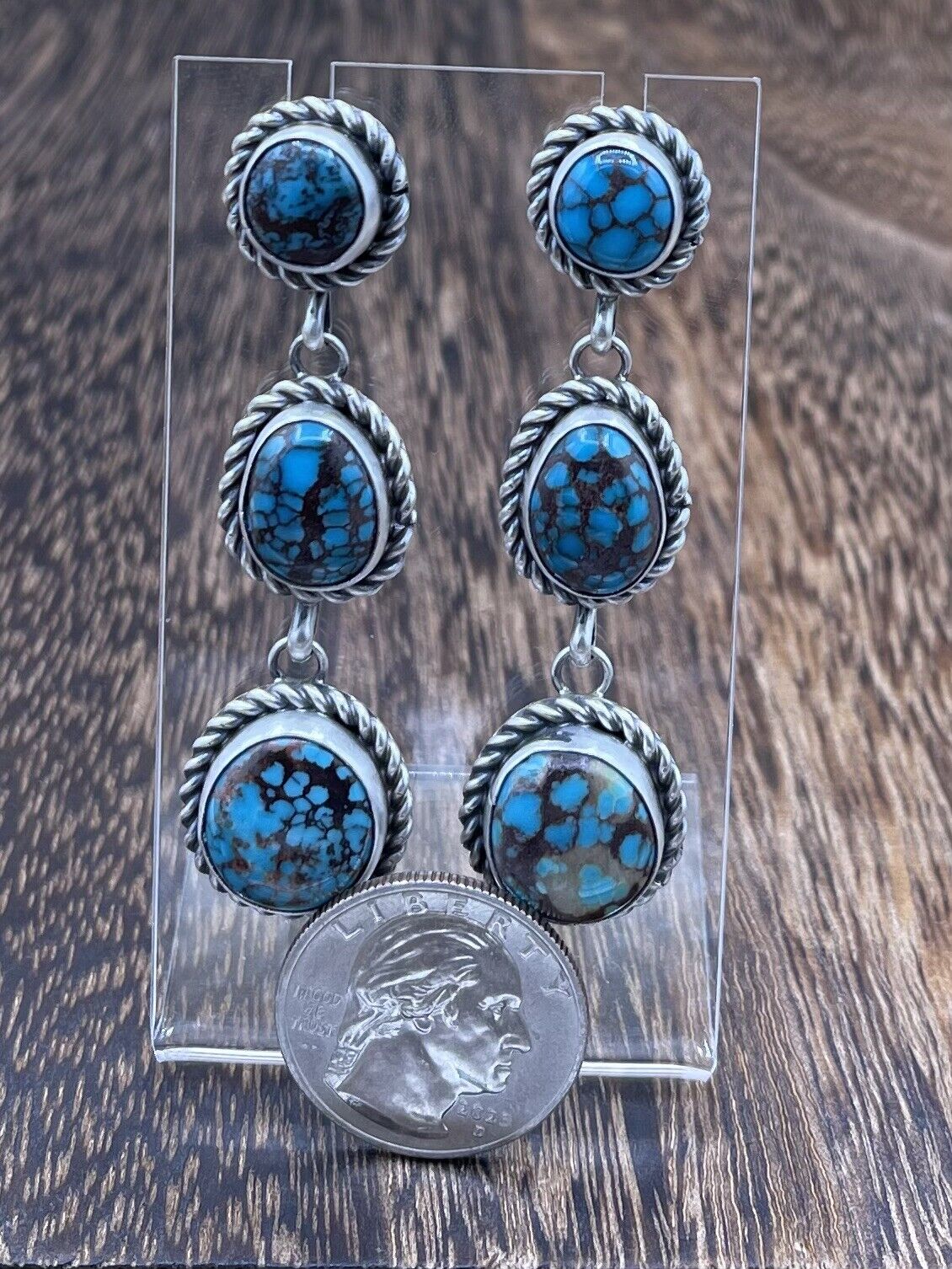 Native American Sterling Silver Navajo Handmade Turquoise Post Dangle Earrings