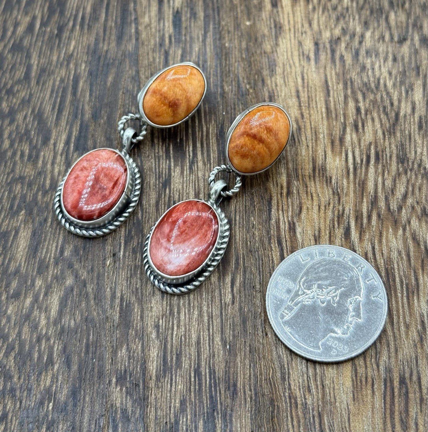 Navajo Handmade Sterling Silver Mixed Spiny Oyster Shell Post Dangle Earrings