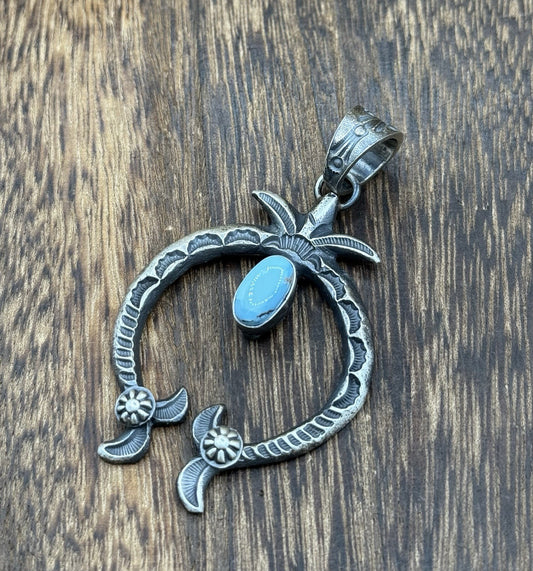 Navajo Handmade Sterling Silver Golden Hills Turquoise Naja Pendant Kevin Billah