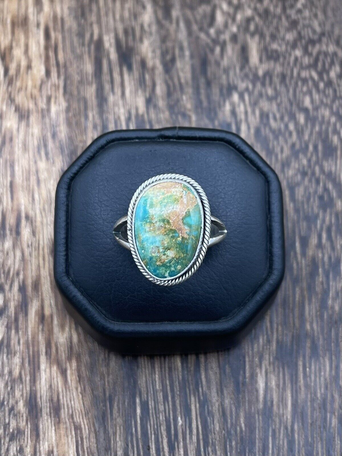 Native American Navajo Handmade Silver Sonoran Gold Turquoise Ring Size 10.5