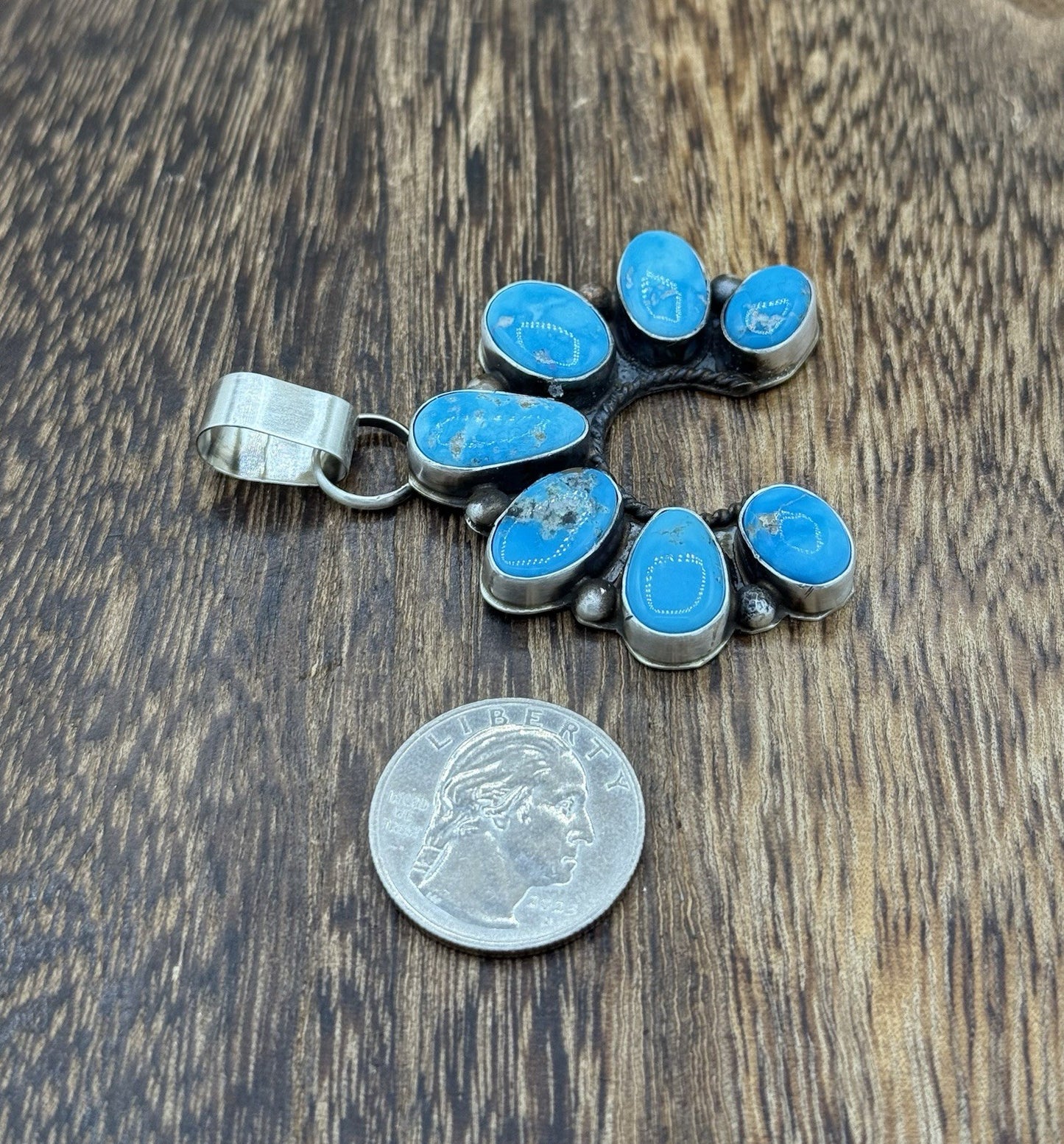 Native Navajo Handmade Sterling Silver Blue Ridge Turquoise Cluster Naja Pendant