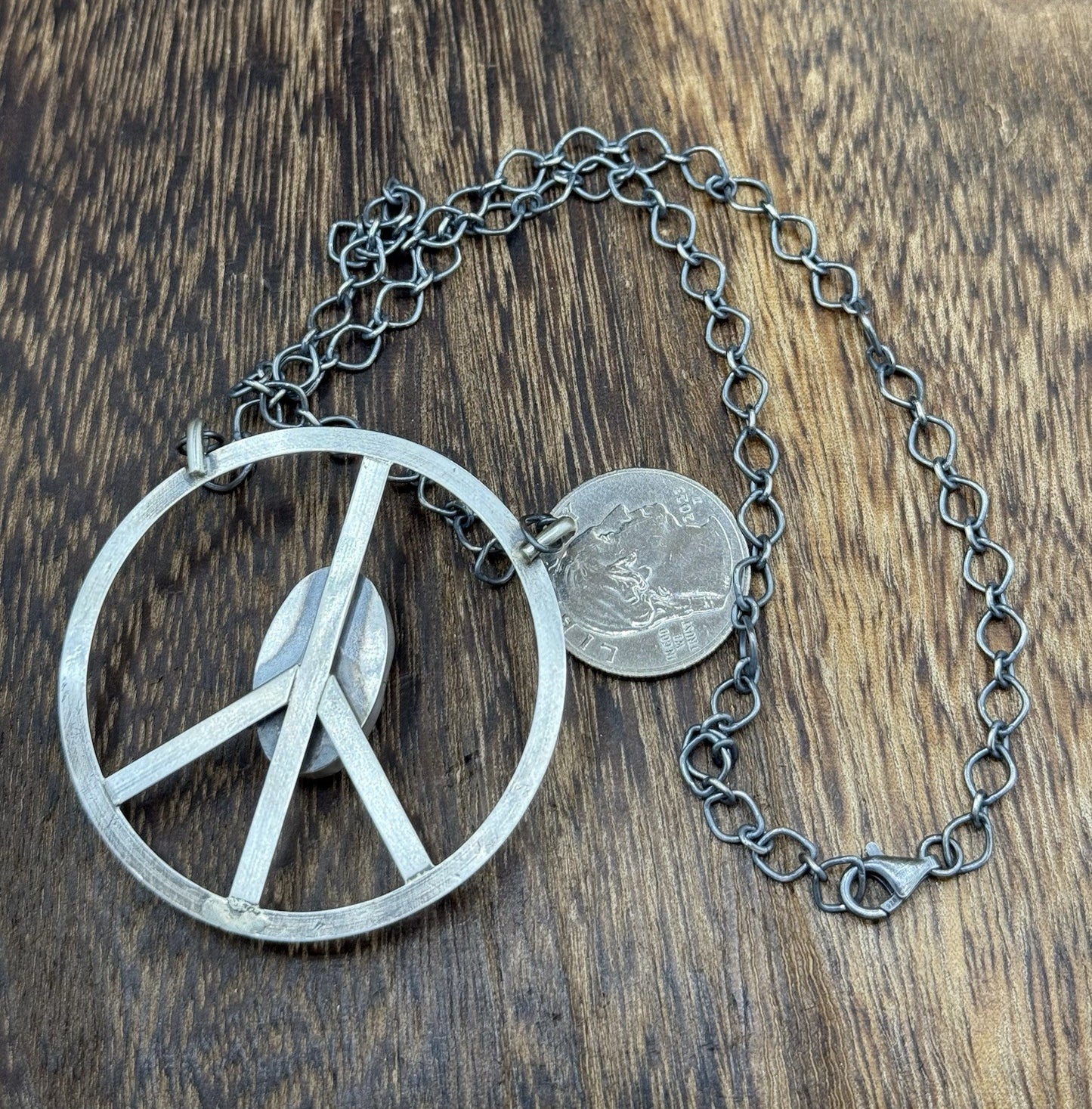 Native American Navajo handmade Sterling Silver Turquoise Peace Hippie Necklace