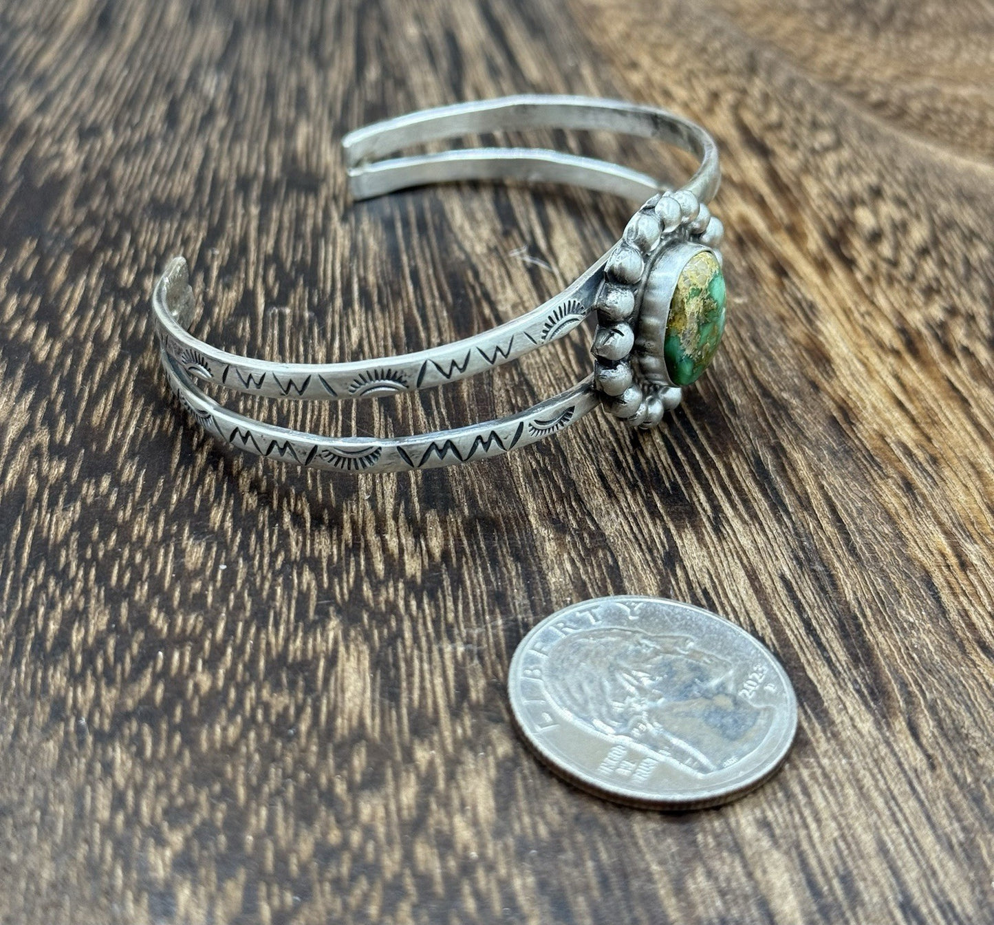 Native Navajo Handmade Sterling Silver Sonoran Gold Turquoise Cuff Bracelet