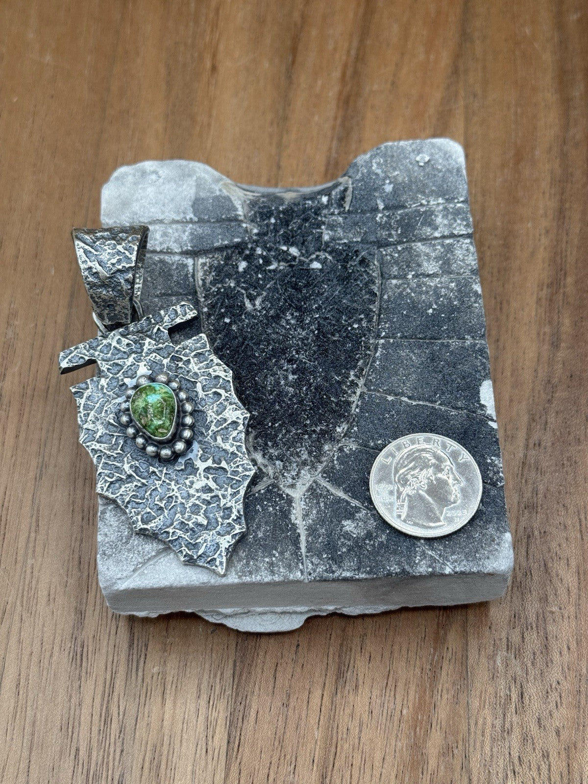 Navajo Silver Sonoran Gold Turquoise Arrowhead Pendant Tufa Cast By Merle House