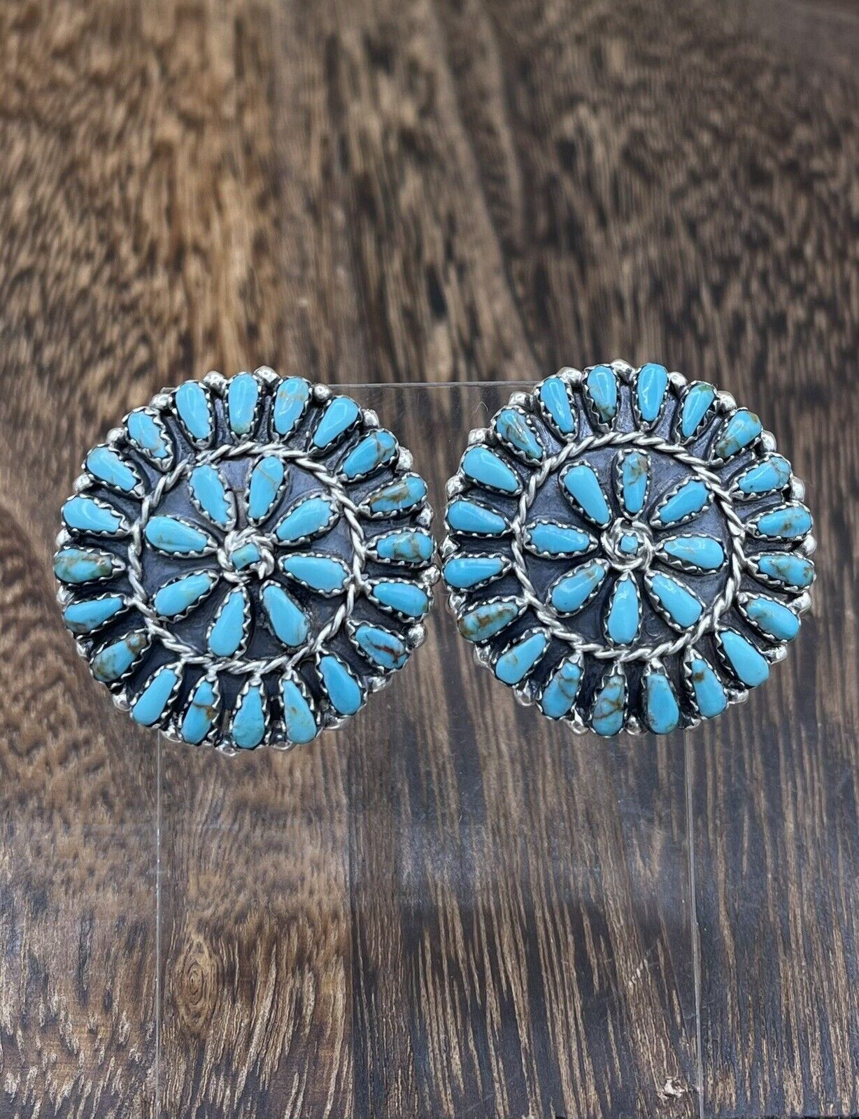 Native American Navajo Handmade Sterling Silver Turquoise Cluster Post earrings