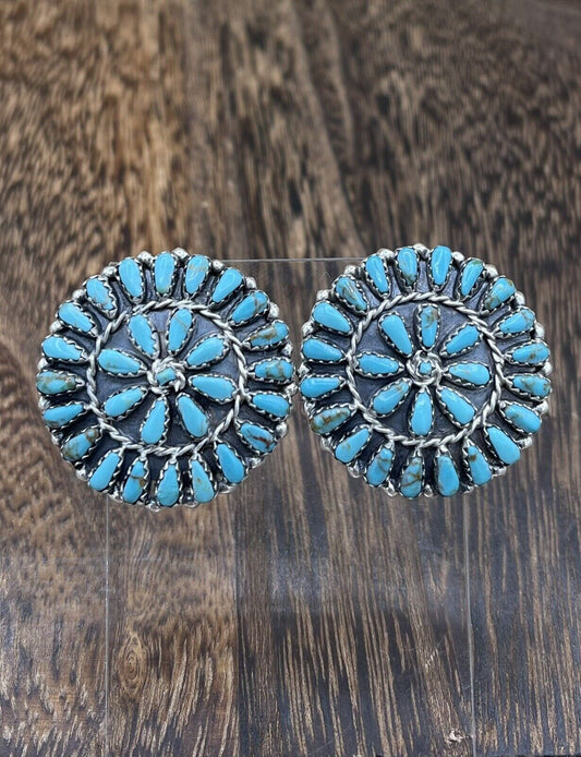 Native American Navajo Handmade Sterling Silver Turquoise Cluster Post earrings