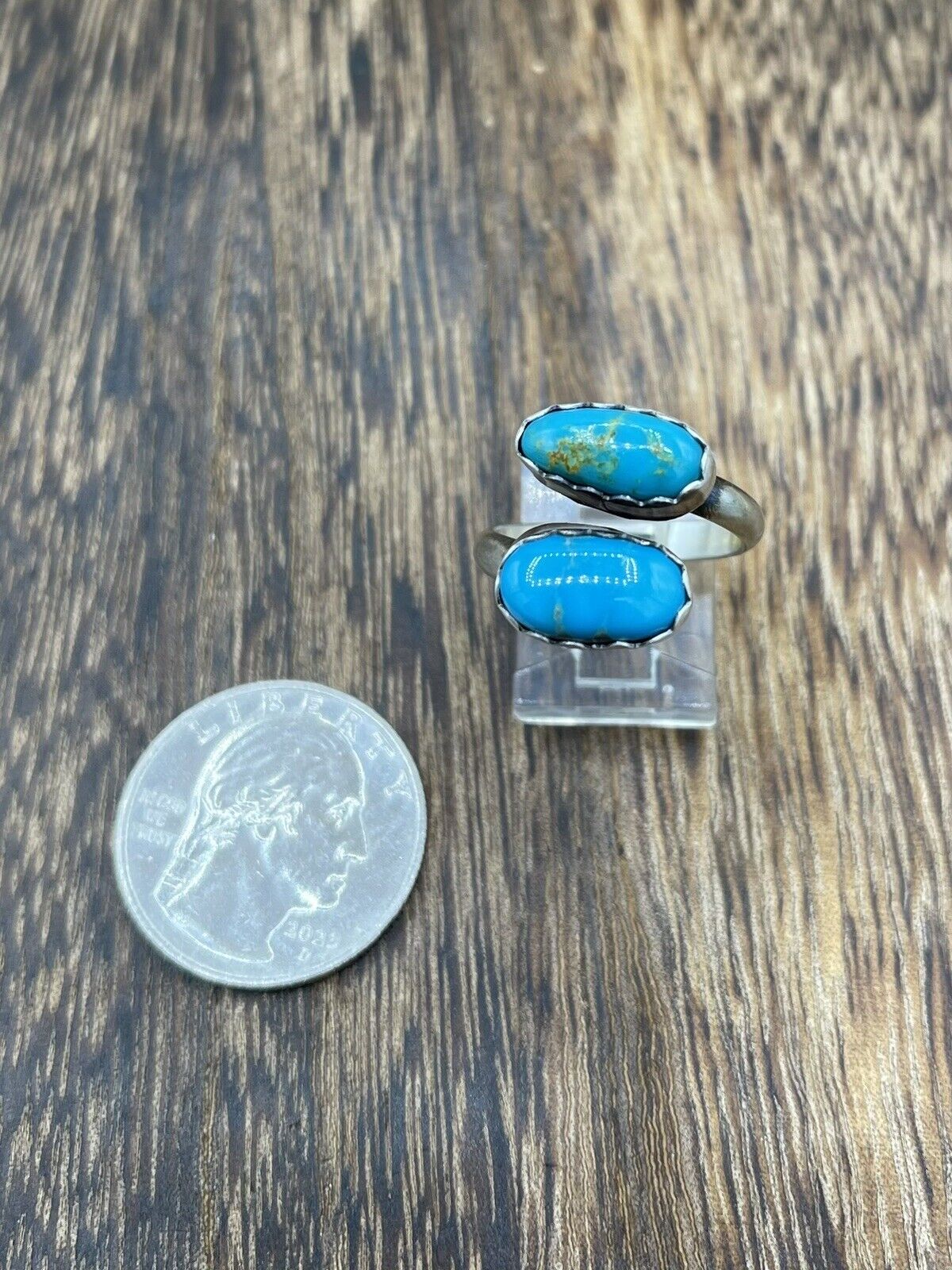 Native American Navajo Handmade Sterling Silver Turquoise Adjustable Ring 6 To 8