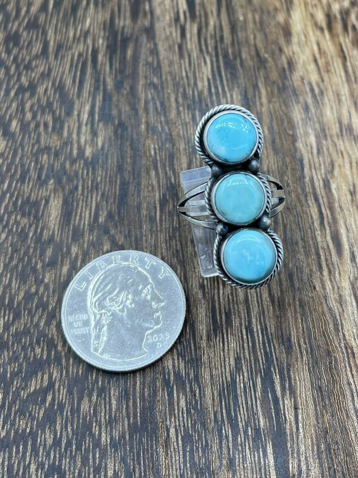 Native American Navajo Handmade Sterling Silver Kingman Turquoise Ring Size 7.5