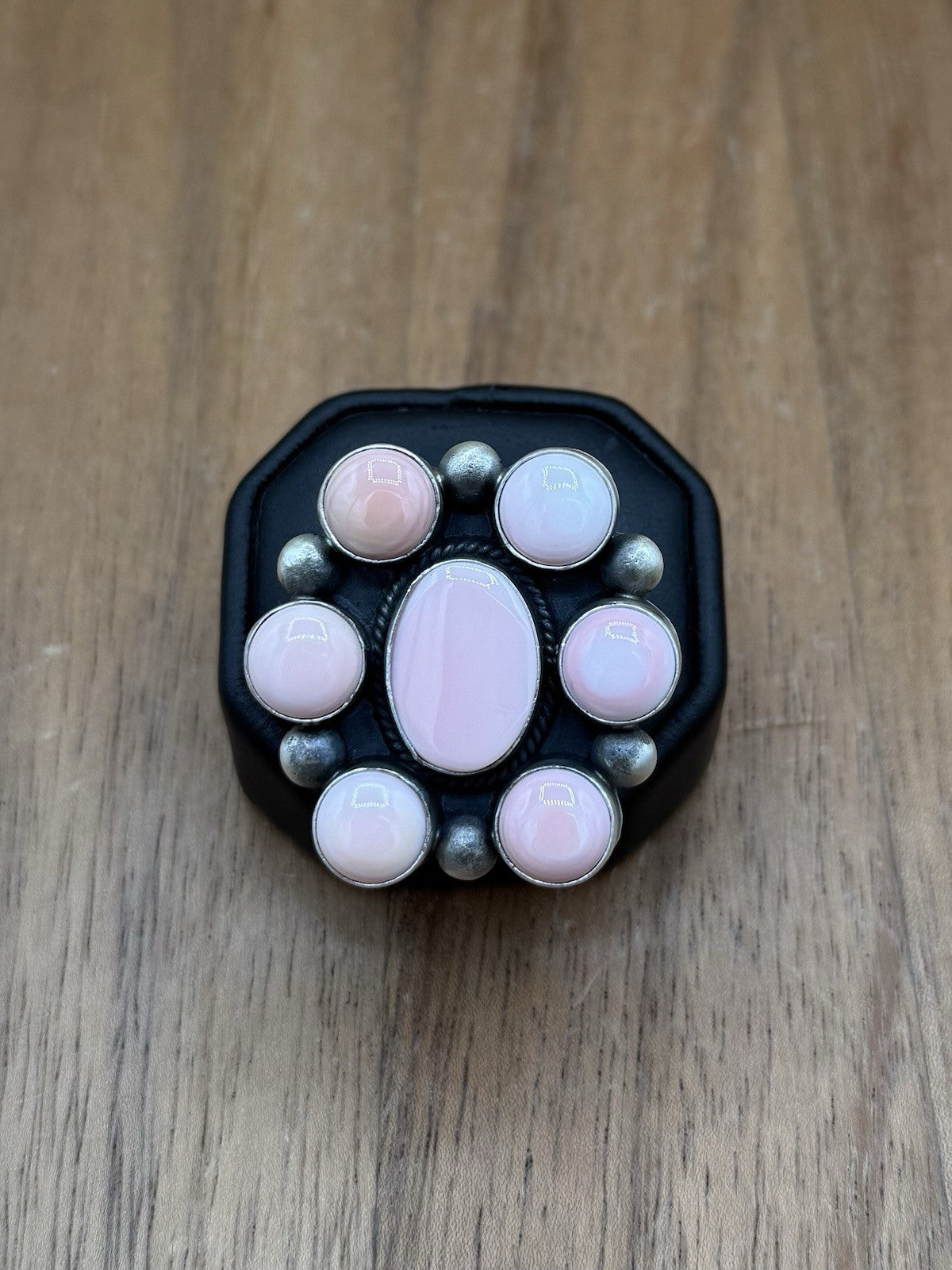 Navajo Handmade Sterling Silver Pink Conch Adjustable Ring Size 7 To 10