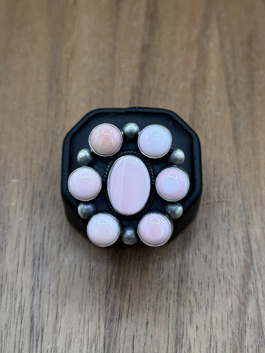 Navajo Handmade Sterling Silver Pink Conch Adjustable Ring Size 7 To 10