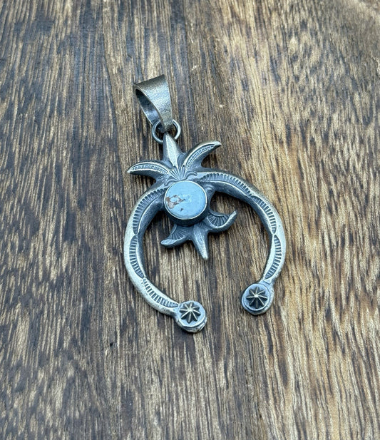 Navajo Handmade Sterling Silver Old Look Golden Hills Turquoise Naja Pendant