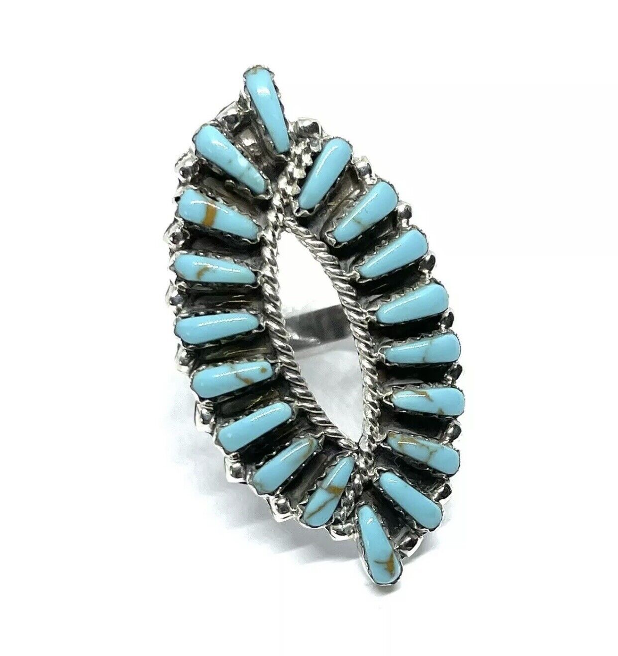 Native American Sterling Silver Navajo Handmade Turquoise Cluster Ring Size 7.5