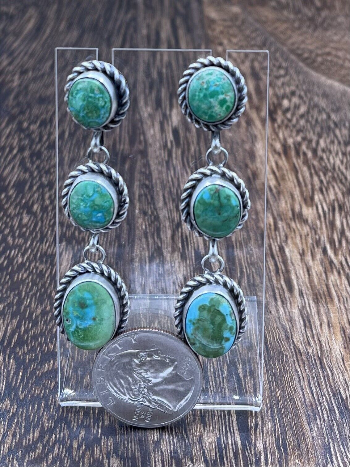 Native American Navajo Handmade Sterling Silver Turquoise Post Dangle Earrings