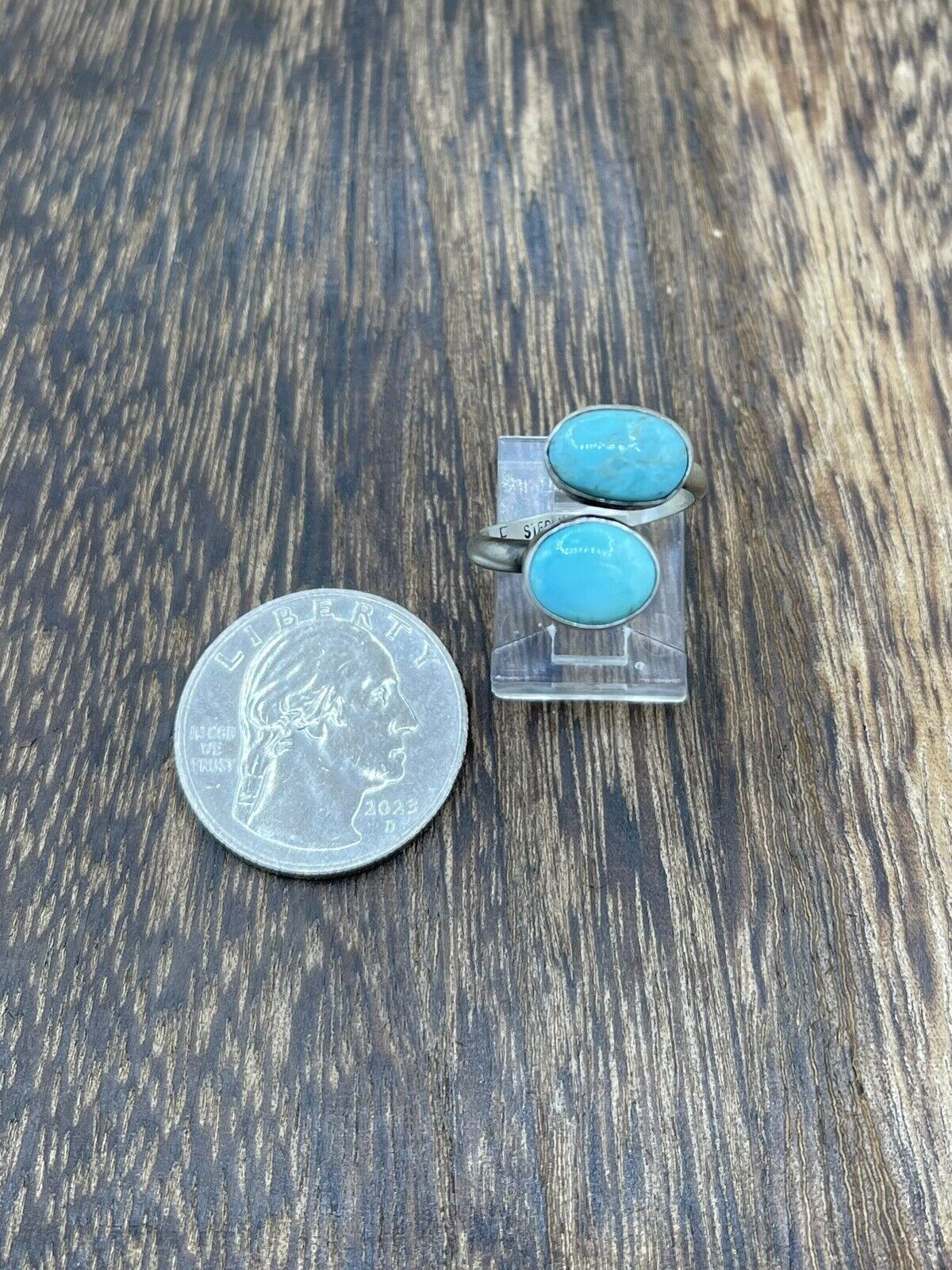 Native American Navajo Handmade Sterling Silver Turquoise Adjustable Ring 6 To 8