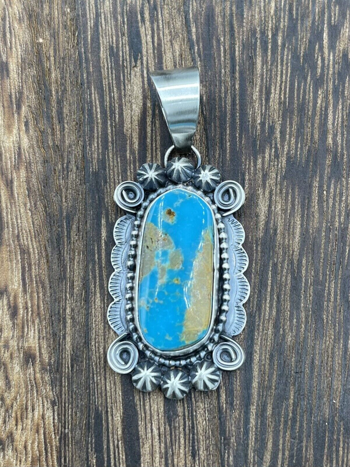 Native American Sterling Silver Navajo Handmade Turquoise Pendant - Betta Lee