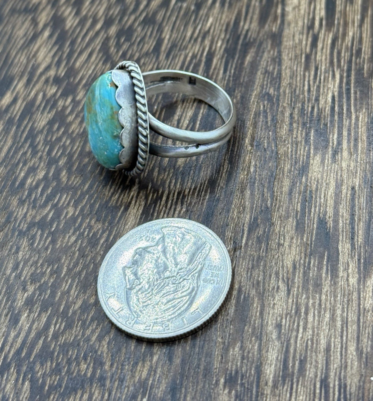Native American Navajo Handmade Sterling Silver Royston Turquoise Ring Size 9