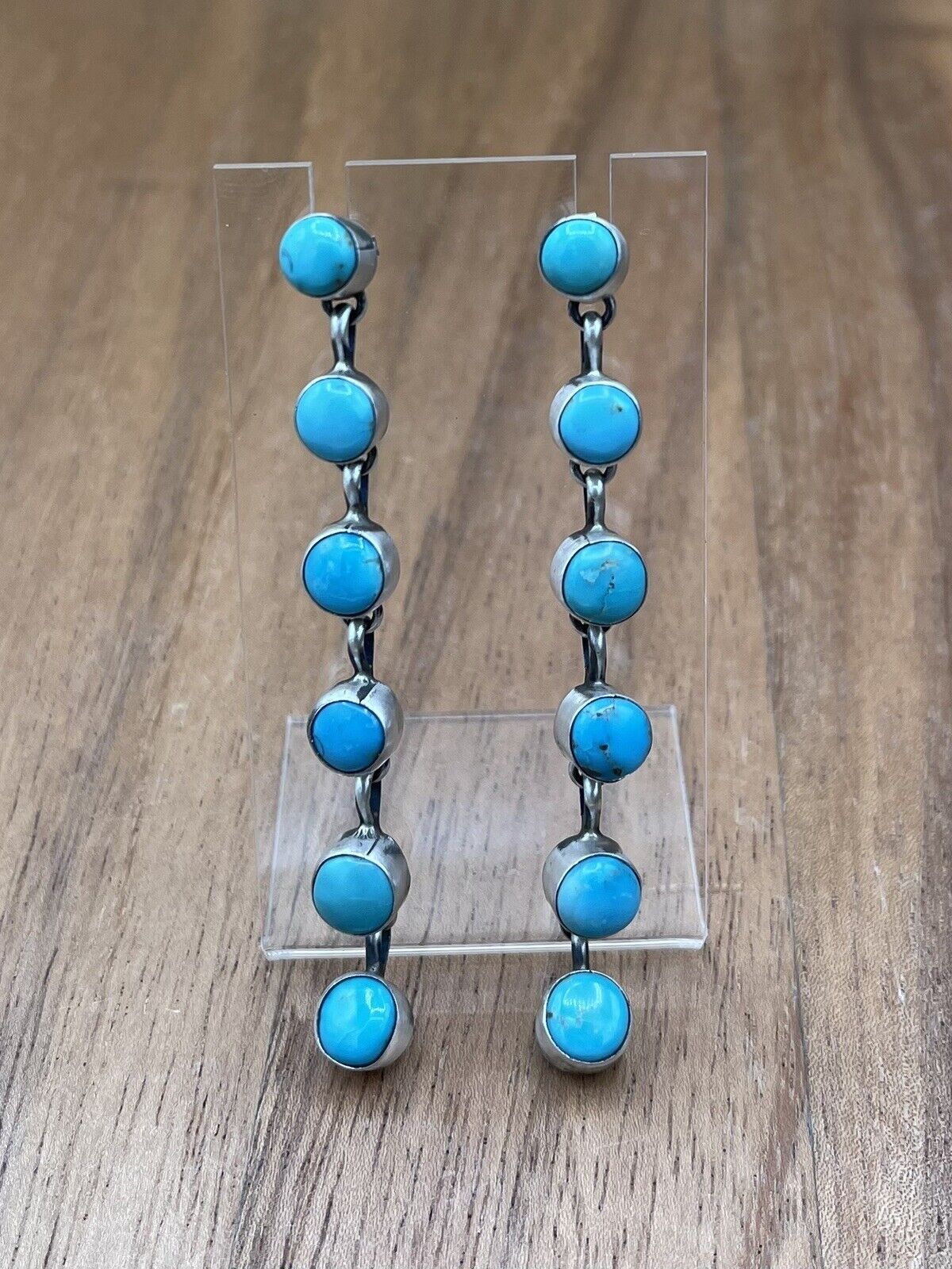 Native American Sterling Silver Navajo Handmade Turquoise Post Dangle Earrings