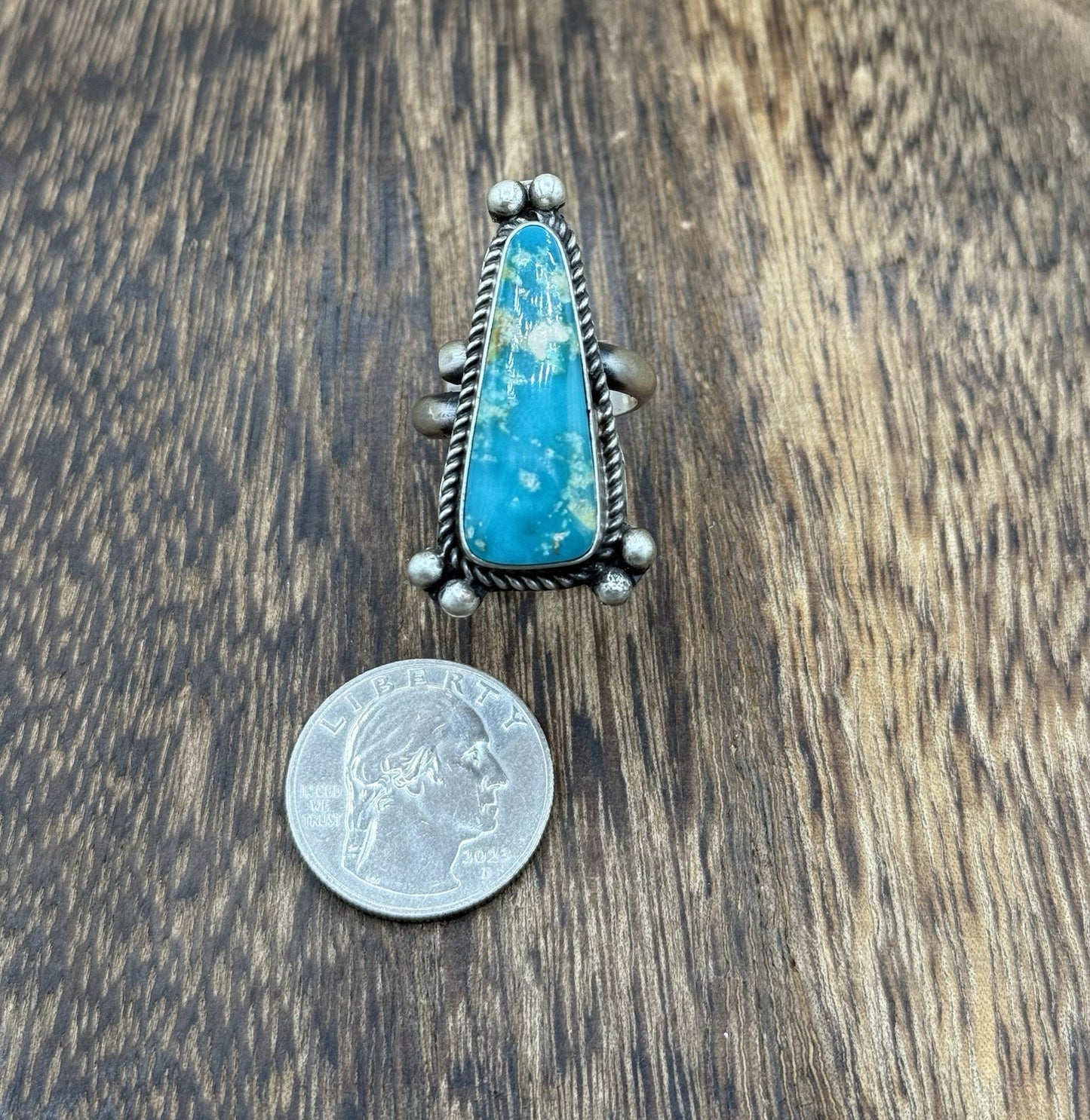 Navajo Handmade Sterling Silver Royston Turquoise Adjustable Ring Size 8 To 10