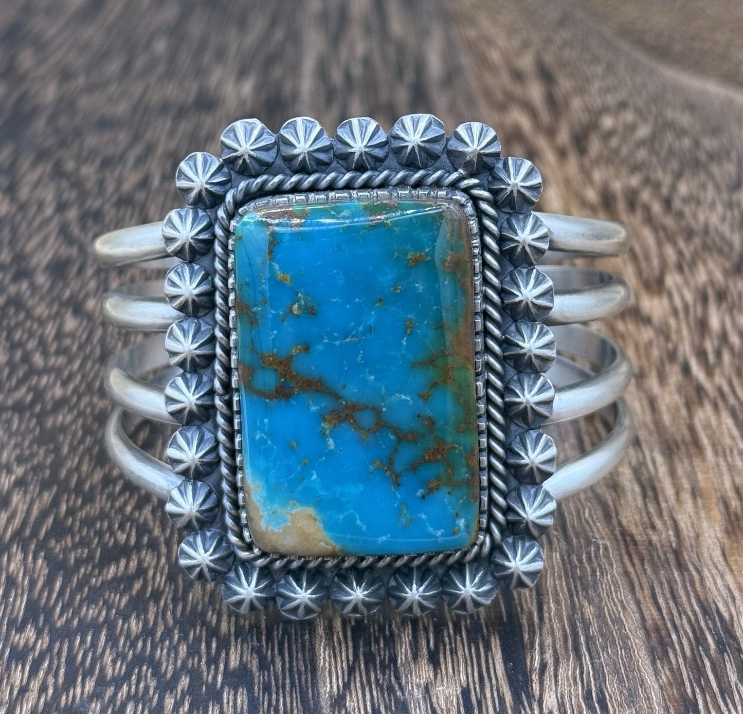 Native Navajo Handmade Sterling Silver Royston Turquoise Old Look Cuff Bracelet