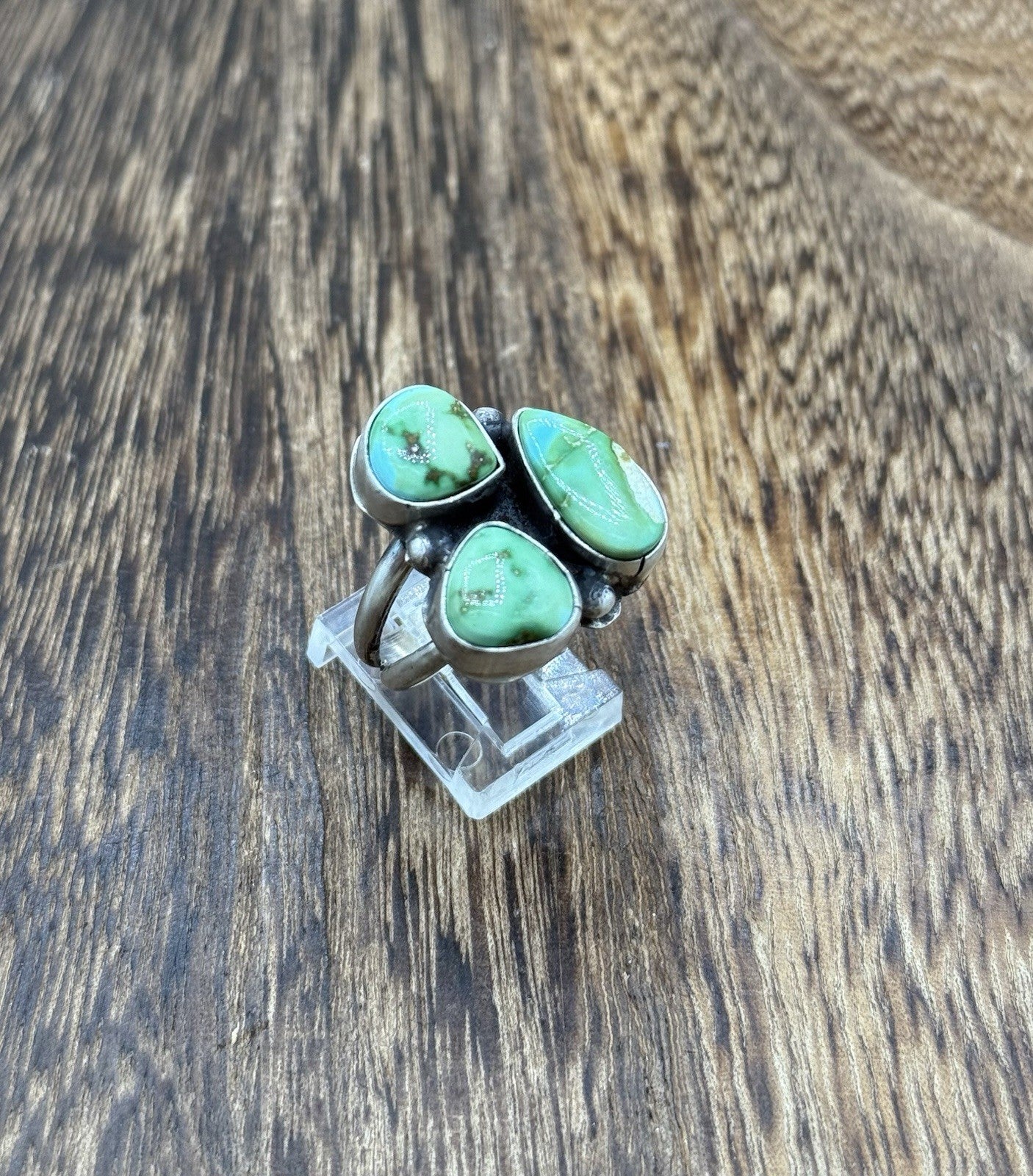 Navajo Handmade Sterling Silver Sonoran Gold Turquoise Cluster Ring Size 9