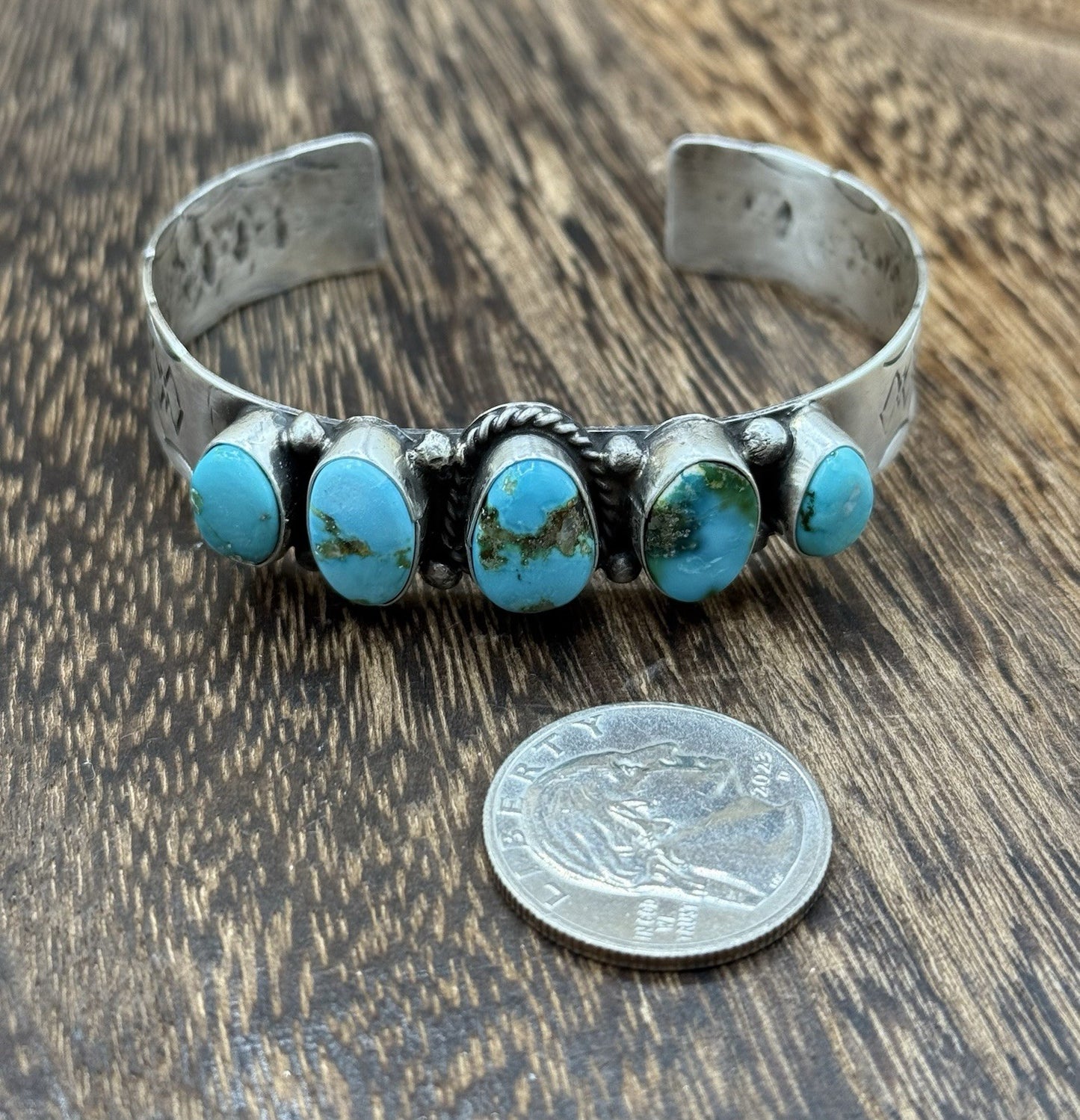 Native Navajo Handmade Sterling Silver Sonoran Gold Turquoise Cuff Bracelet