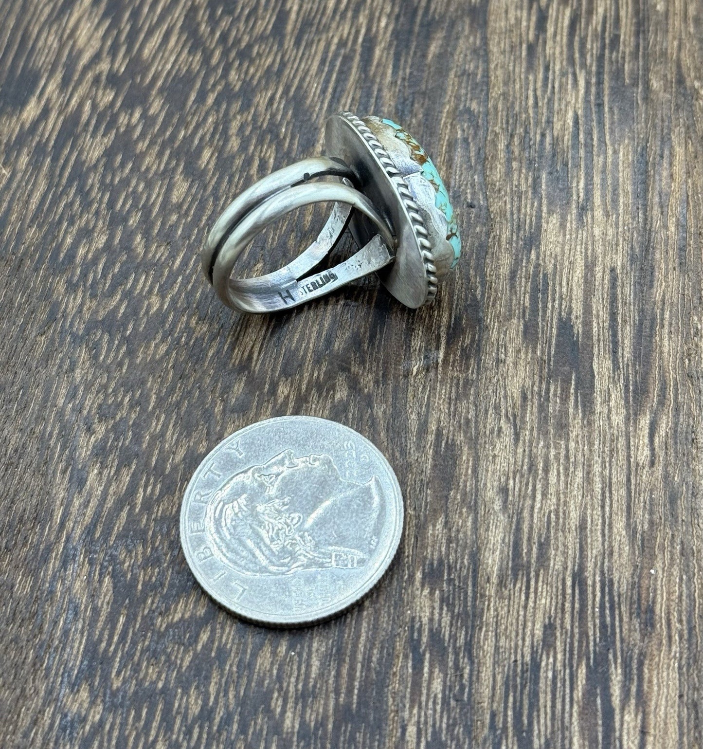 Native American Navajo Handmade Sterling Silver Royston Turquoise Ring Size 8