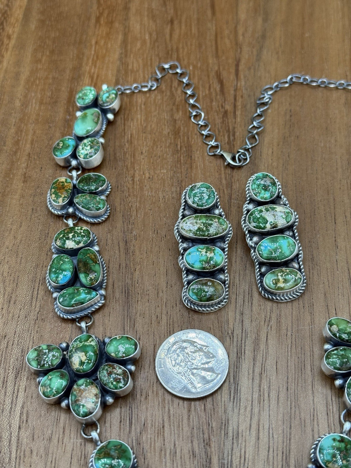 Navajo Handmade Sterling Silver Sonoran Gold Turquoise Cluster Lariat Necklace