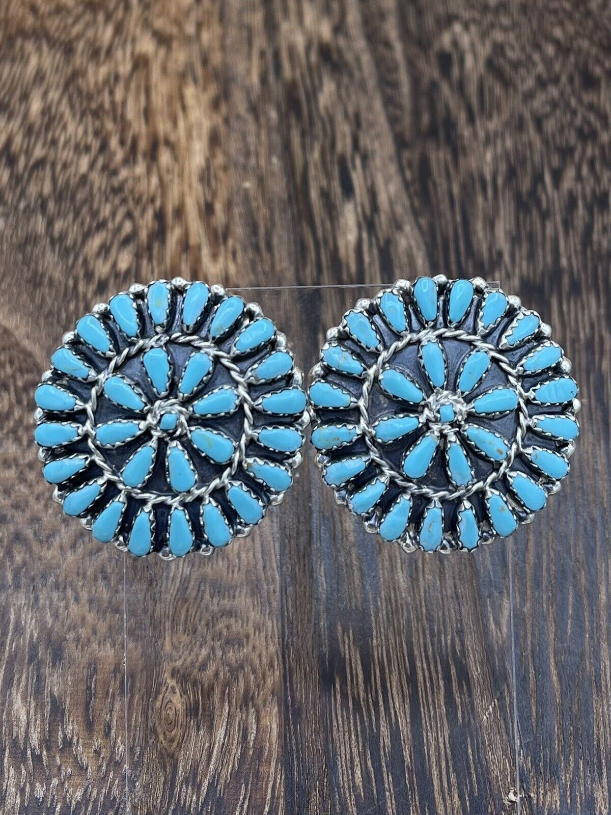 Native American Navajo Handmade Sterling Silver Turquoise Cluster Post earrings