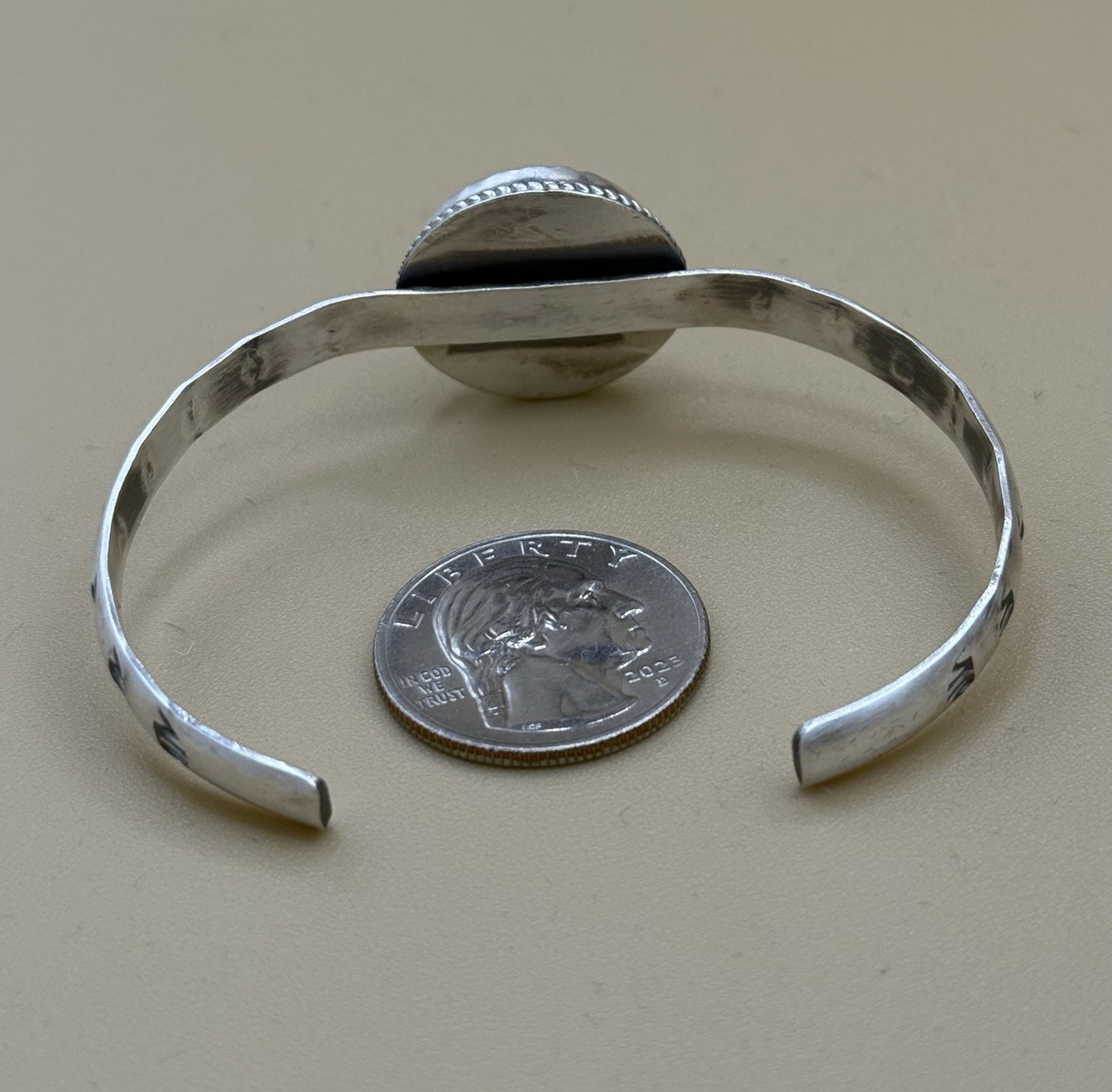 Navajo Handmade Sterling Silver Violet Rose Dahlia Stamped Stacker Cuff Bracelet
