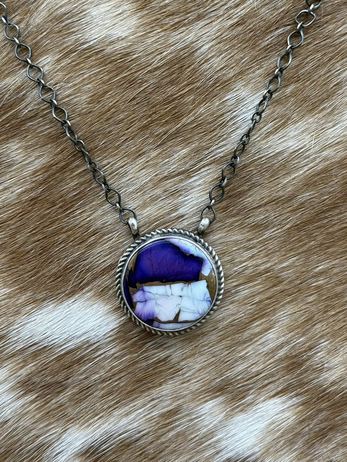 Navajo Handmade Sterling Silver Violet Rose Bar Necklace 18” By Tricia Smith