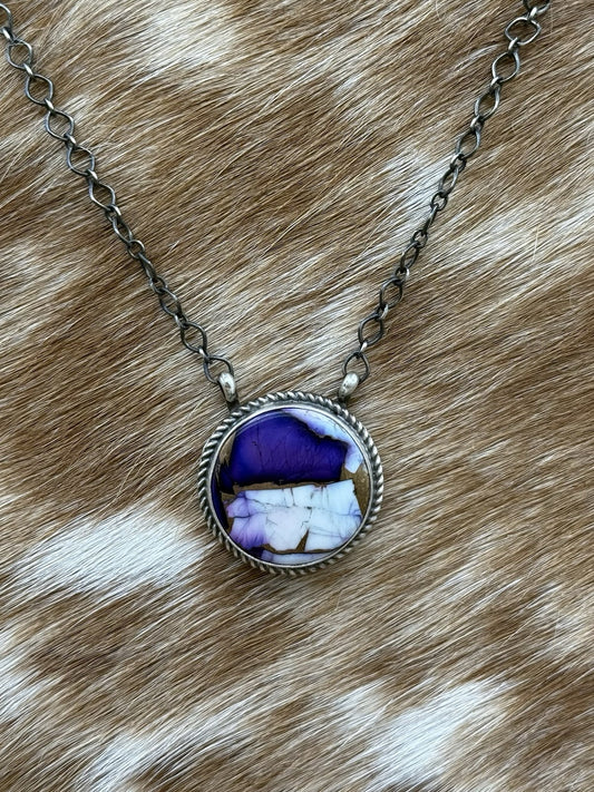 Navajo Handmade Sterling Silver Violet Rose Bar Necklace 18” By Tricia Smith