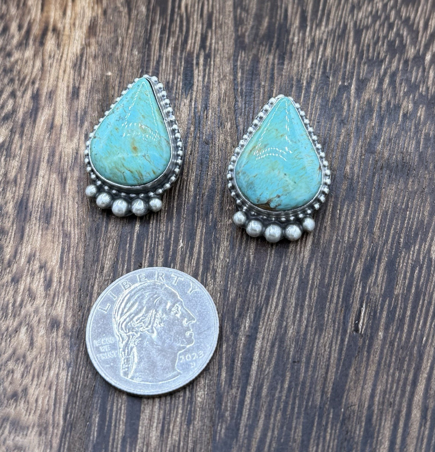 Native Navajo Handmade Sterling Silver Blue Glacier Turquoise Post Stud Earrings