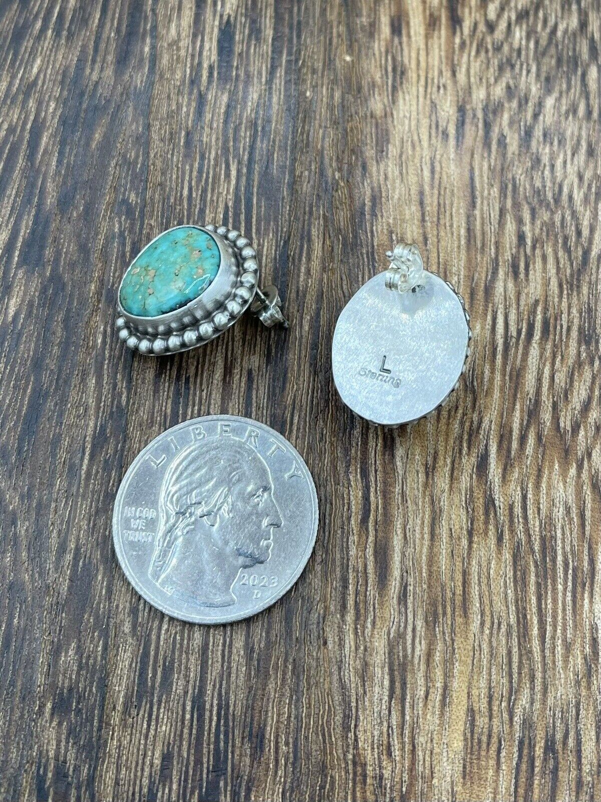 Native American Navajo Handmade Silver Sonoran Turquoise Post Stud Earrings