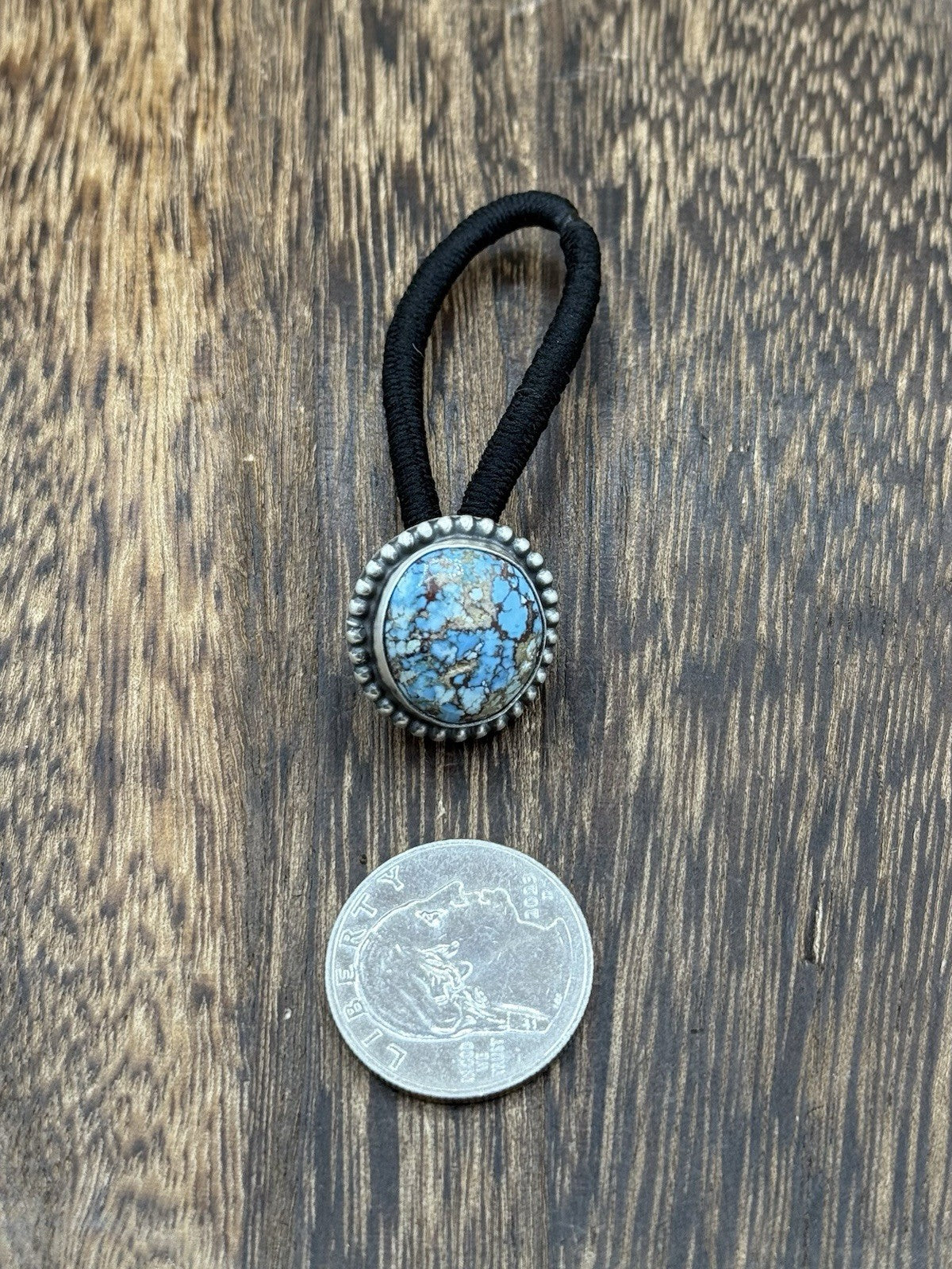 Native American Navajo Handmade Sterling Silver Golden Hills Turquoise Hair Tie
