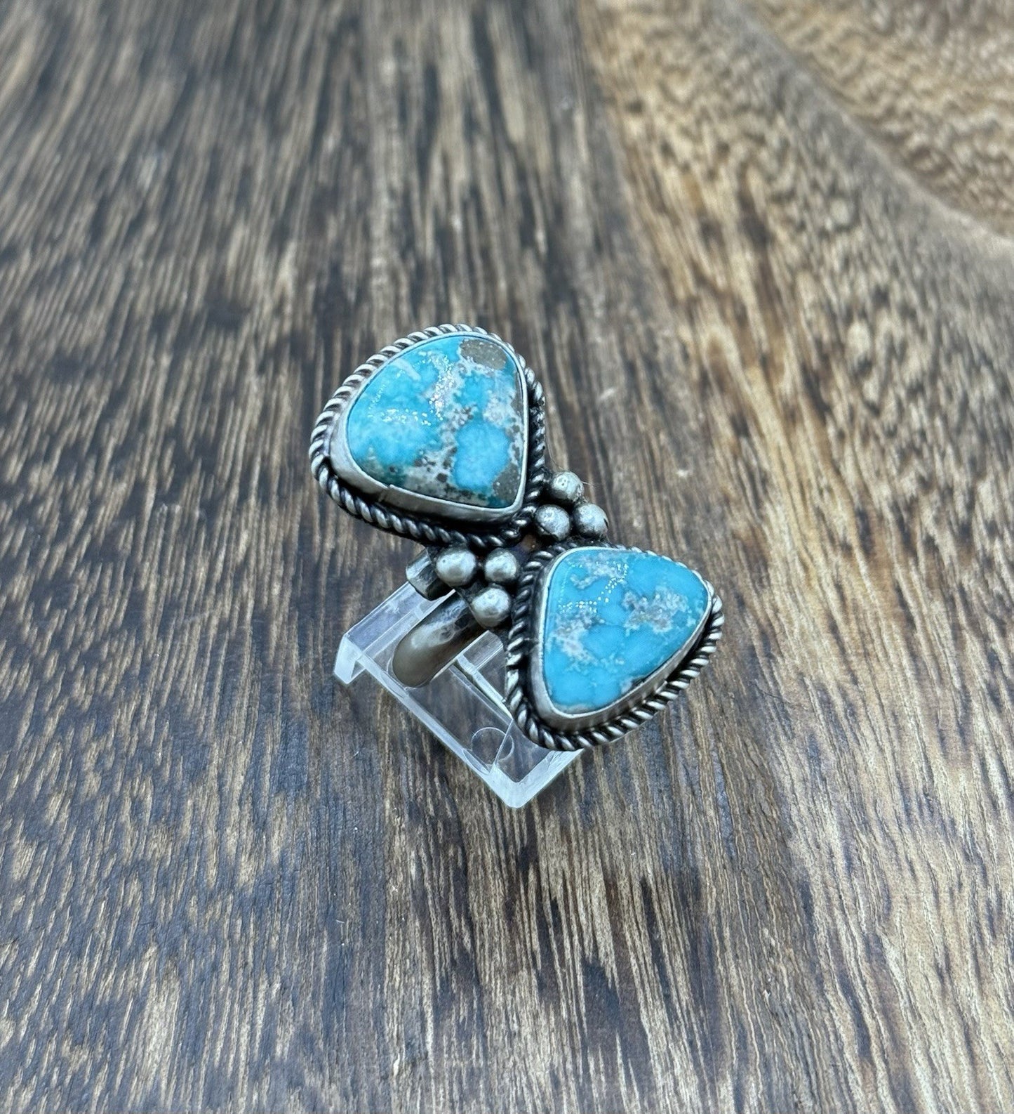 Navajo Handmade Sterling Silver White Water Turquoise Adjustable Ring Size 7 - 9