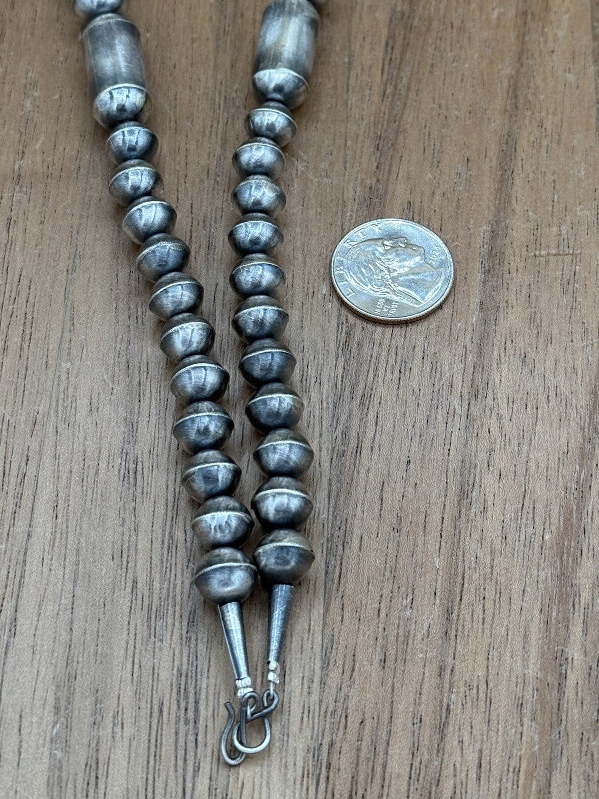 Authentic Navajo Handmade Old Look Navajo Pearl Bead Necklace And Earrings 24”