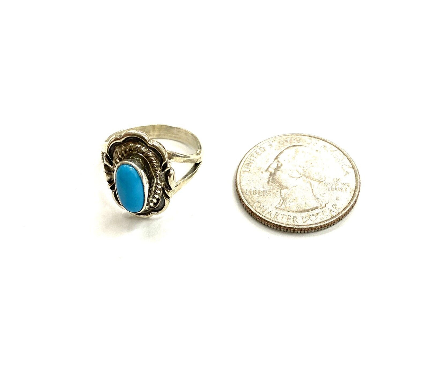 NAVAJO HANDMADE STERLING SILVER SLEEPING BEAUTY TURQUOISE RING SIZE 8