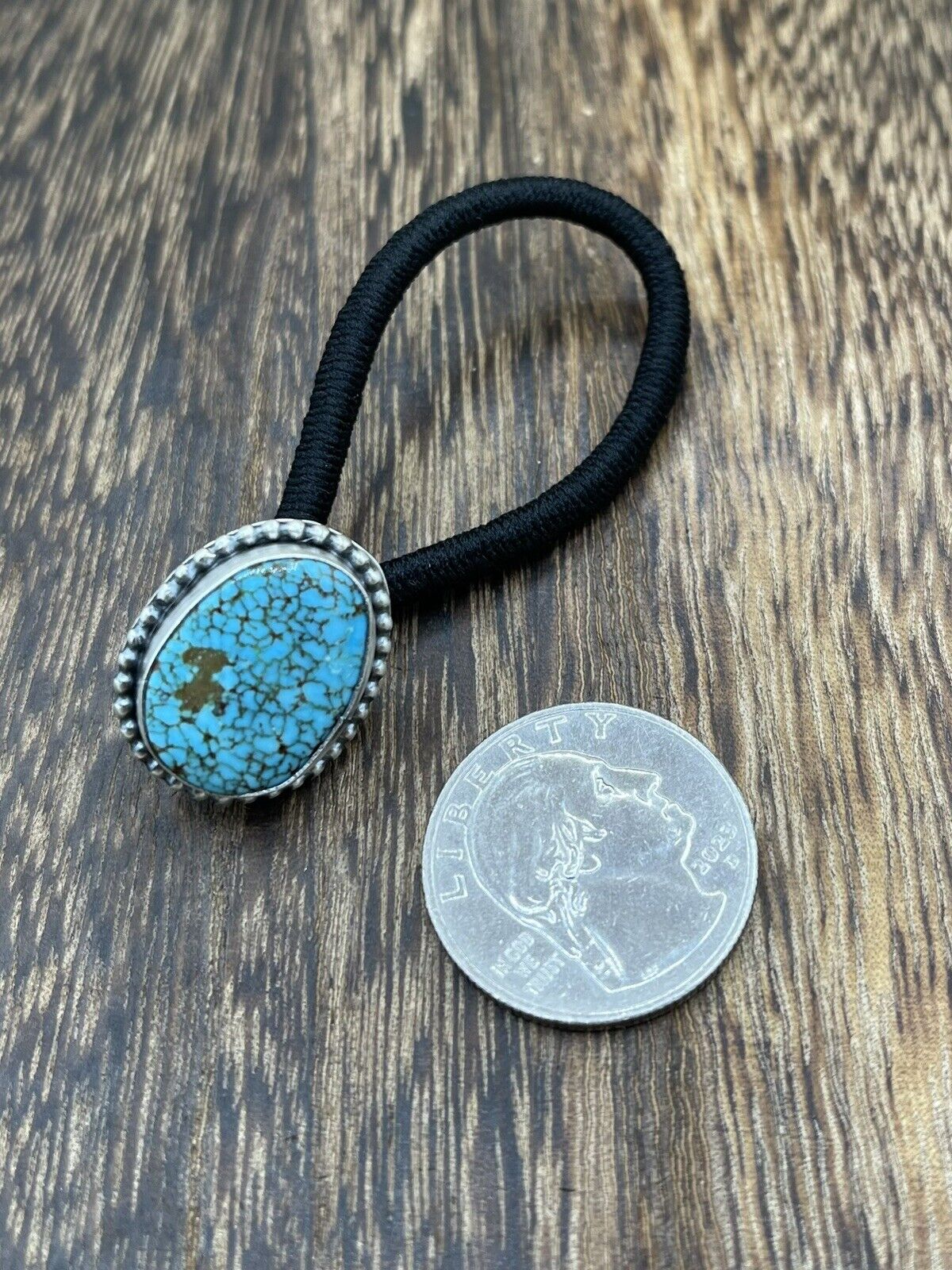 Native American Navajo Handmade Sterling Silver Turquoise Hair Tie Scott Skeets