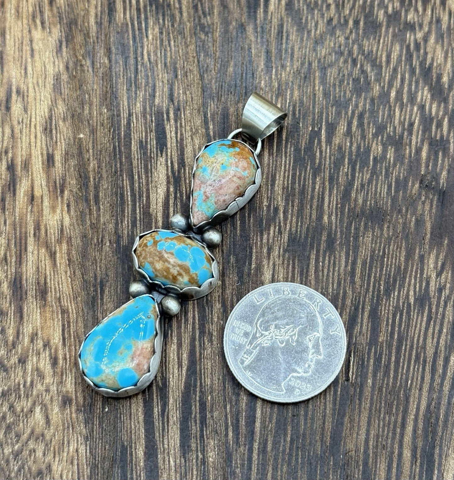 Navajo Handmade Sterling Silver Blue Glacier Turquoise Cluster Drop Pendant