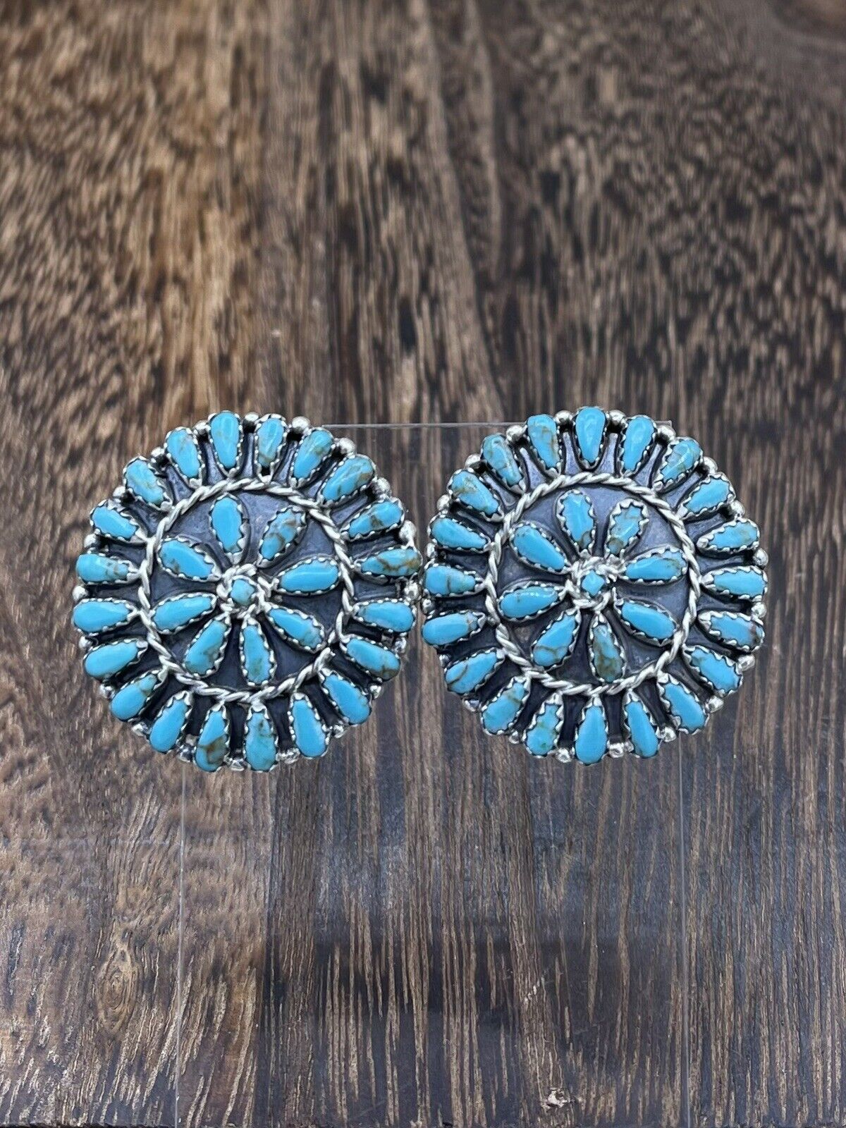 Native American Navajo Handmade Sterling Silver Turquoise Cluster Post earrings