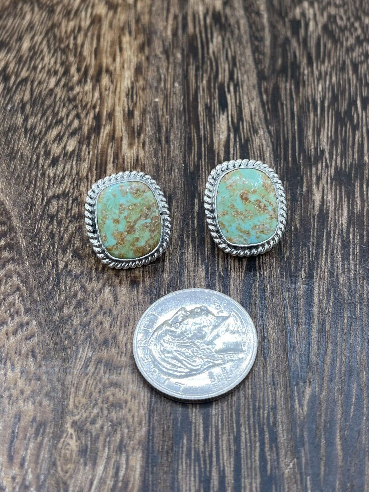 Navajo Handmade Sterling Silver Sonoran Turquoise Post Stud Earrings Byron Begay