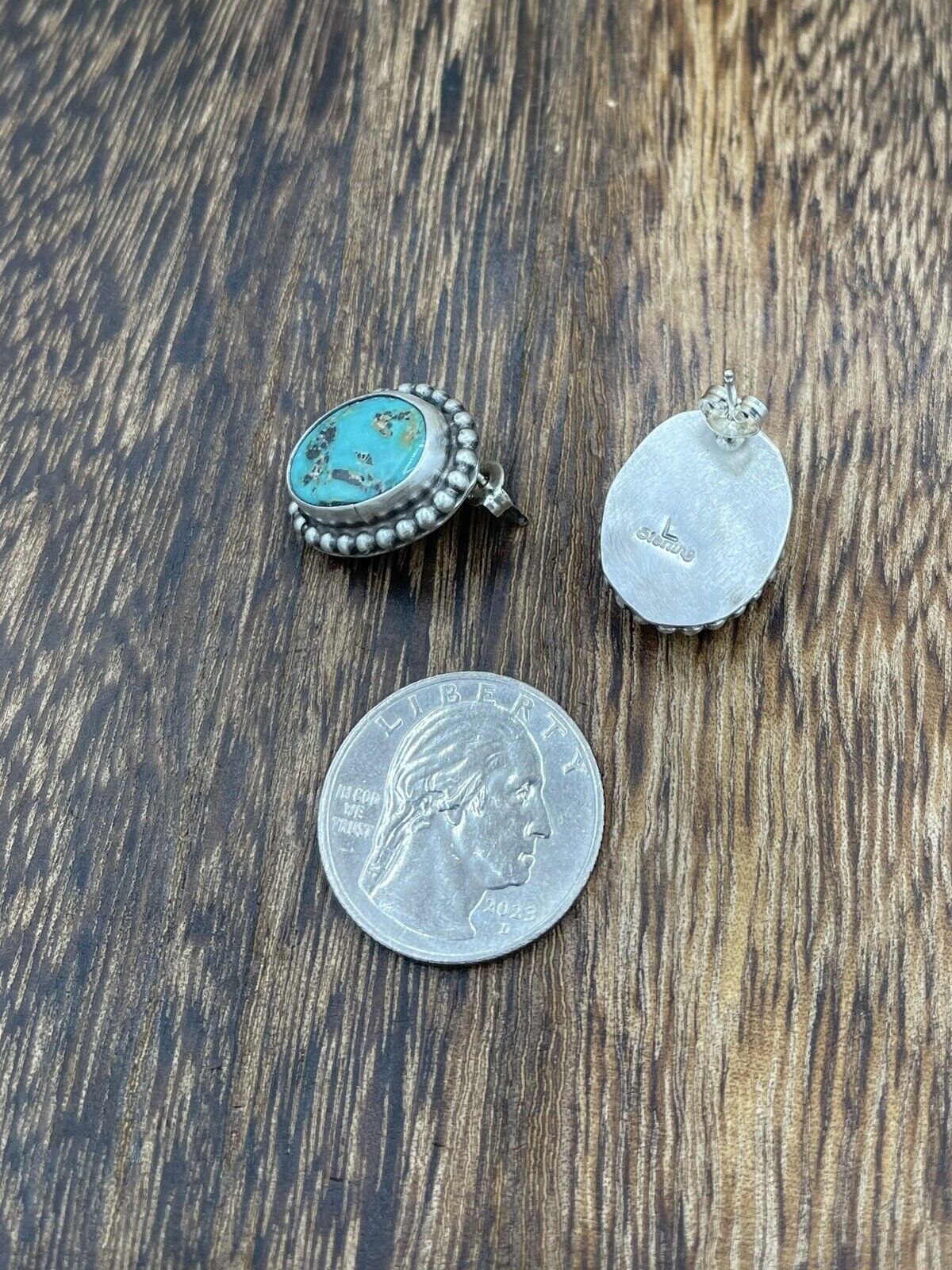 Native American Navajo Handmade Silver Sonoran Turquoise Post Stud Earrings