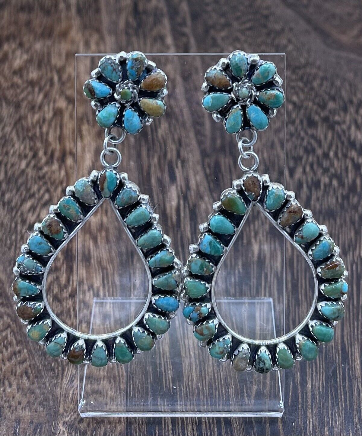 Navajo Handmade Sterling Silver Turquoise Cluster Post earrings Mathilda Benally